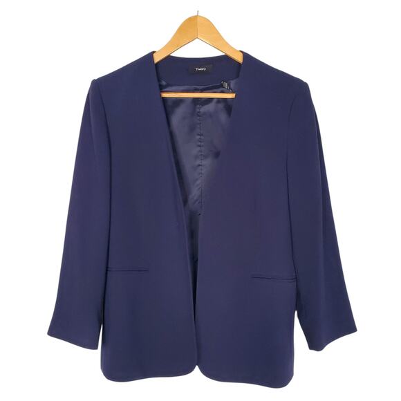 Theory Lindraya Admiral Crepe Blazer Open Front Jacket Work Navy Blue Size 10 - Picture 2 of 8